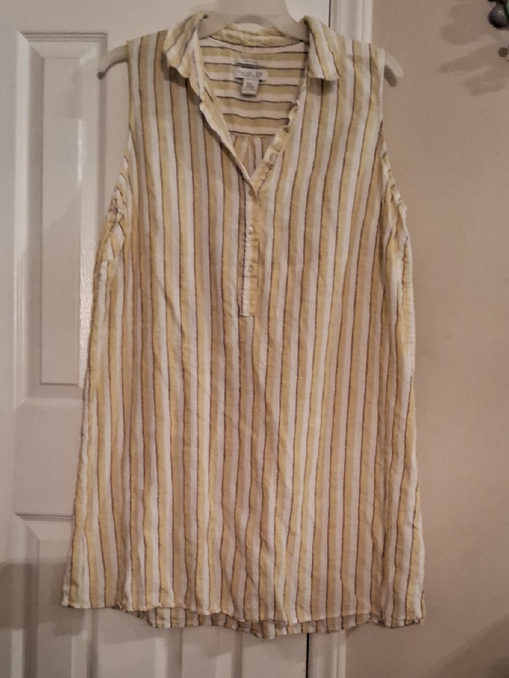 Rachel Zoe Yellow and White Striped Casual Button Down Shirt Dress